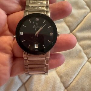 Bulova Black Dial with Silver Bracelet Watch